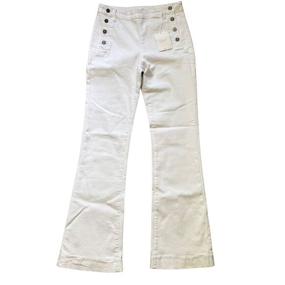 KENCAN White Sailor Button Flat Front Flare Cotton Blend Stretch Jean NWT 11 - Picture 1 of 7